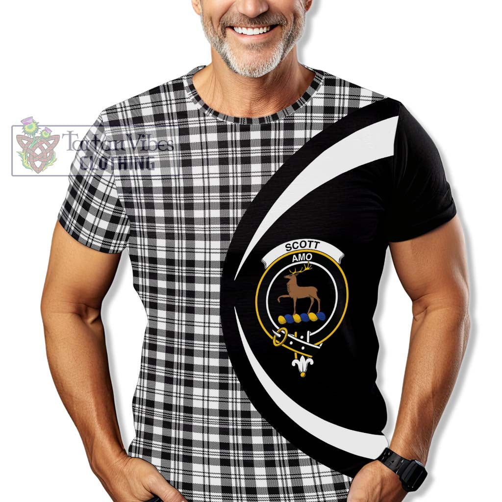 Tartan Vibes Clothing Scott Black White Tartan T-Shirt with Family Crest Circle Style