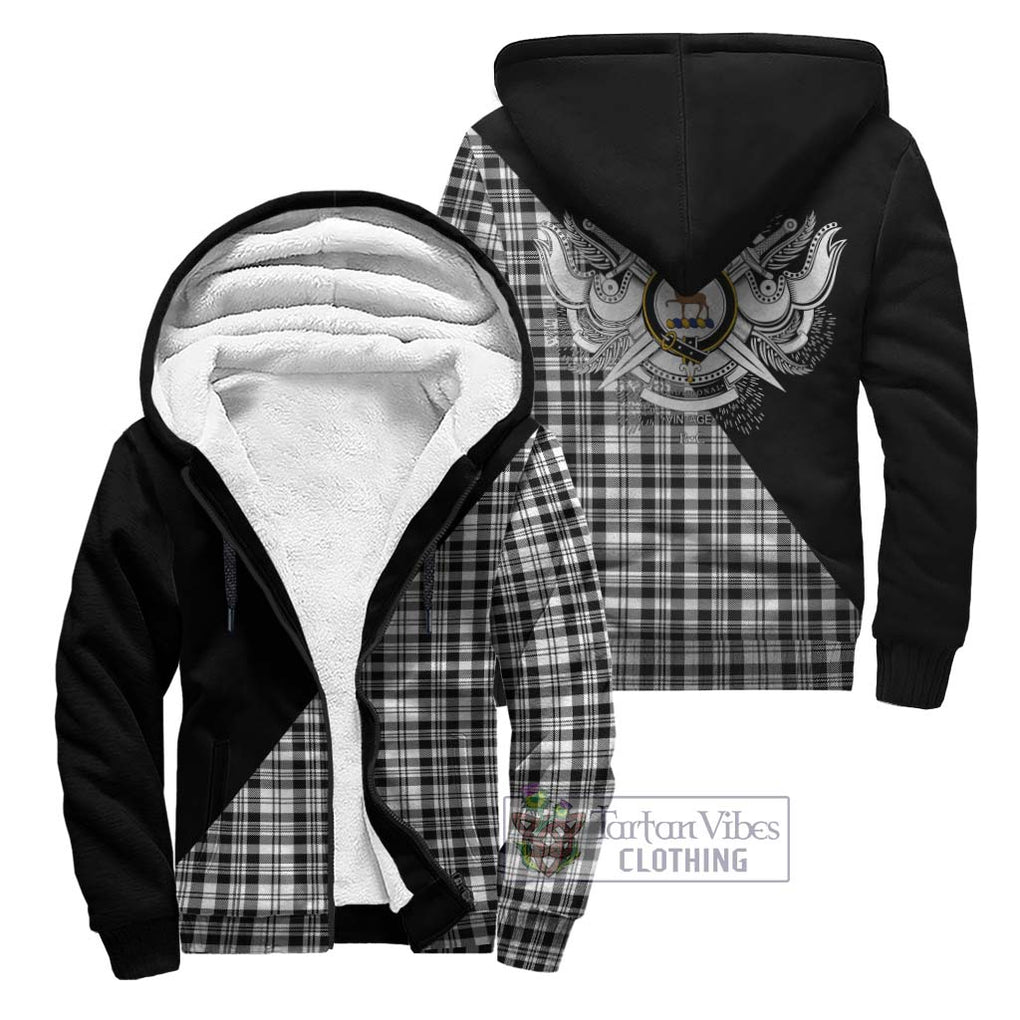 Scott Black White Tartan Sherpa Hoodie with Family Crest and Military Logo Style Unisex - Tartanvibesclothing Shop