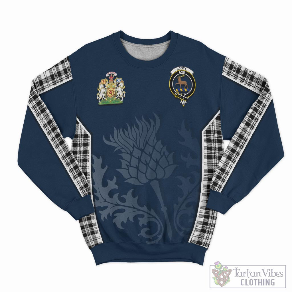 Tartan Vibes Clothing Scott Black White Tartan Sweatshirt with Family Crest and Scottish Thistle Vibes Sport Style