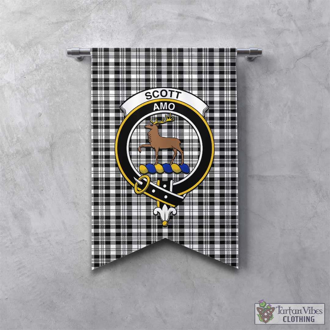 Tartan Vibes Clothing Scott Black White Tartan Gonfalon, Tartan Banner with Family Crest