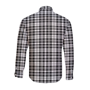 Scott Black White Tartan Long Sleeve Button Up Shirt with Family Crest