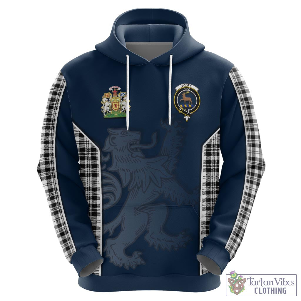 Tartan Vibes Clothing Scott Black White Tartan Hoodie with Family Crest and Lion Rampant Vibes Sport Style