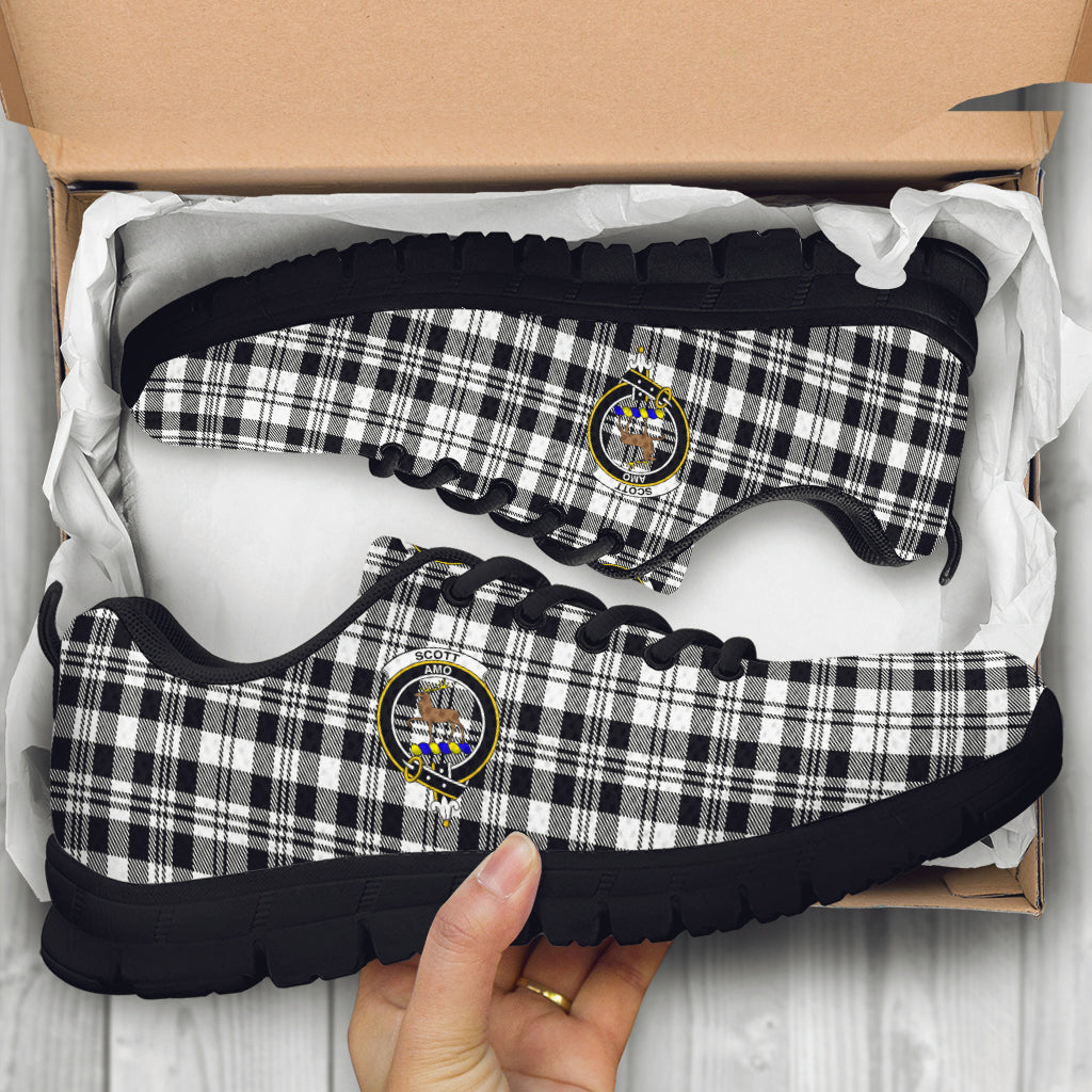 Scott Black White Tartan Sneakers with Family Crest - Tartan Vibes Clothing