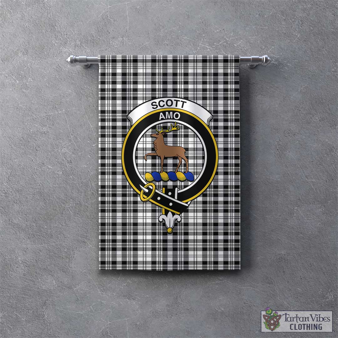 Tartan Vibes Clothing Scott Black White Tartan Gonfalon, Tartan Banner with Family Crest