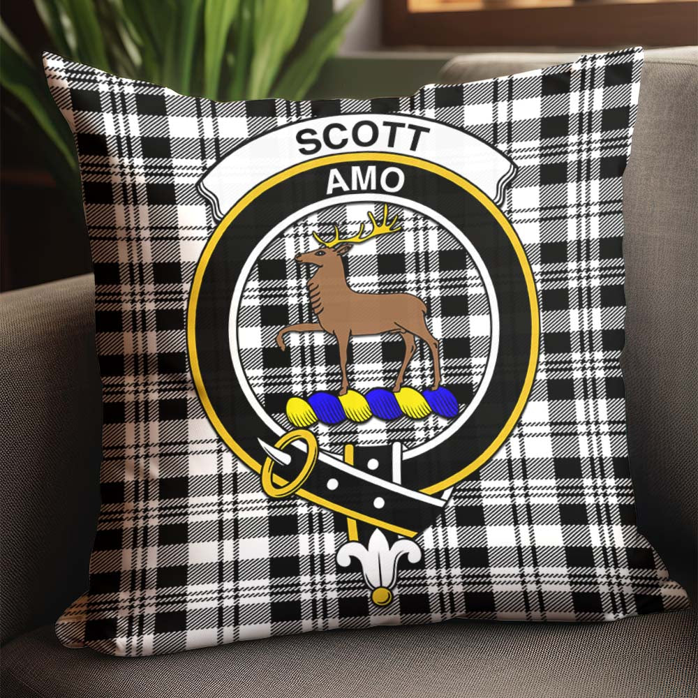 Scott Black White Tartan Pillow Cover with Family Crest - Tartanvibesclothing