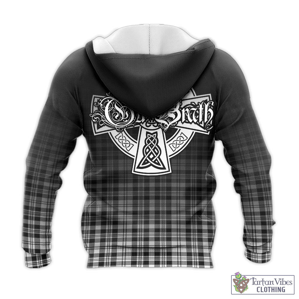 Tartan Vibes Clothing Scott Black White Tartan Knitted Hoodie Featuring Alba Gu Brath Family Crest Celtic Inspired