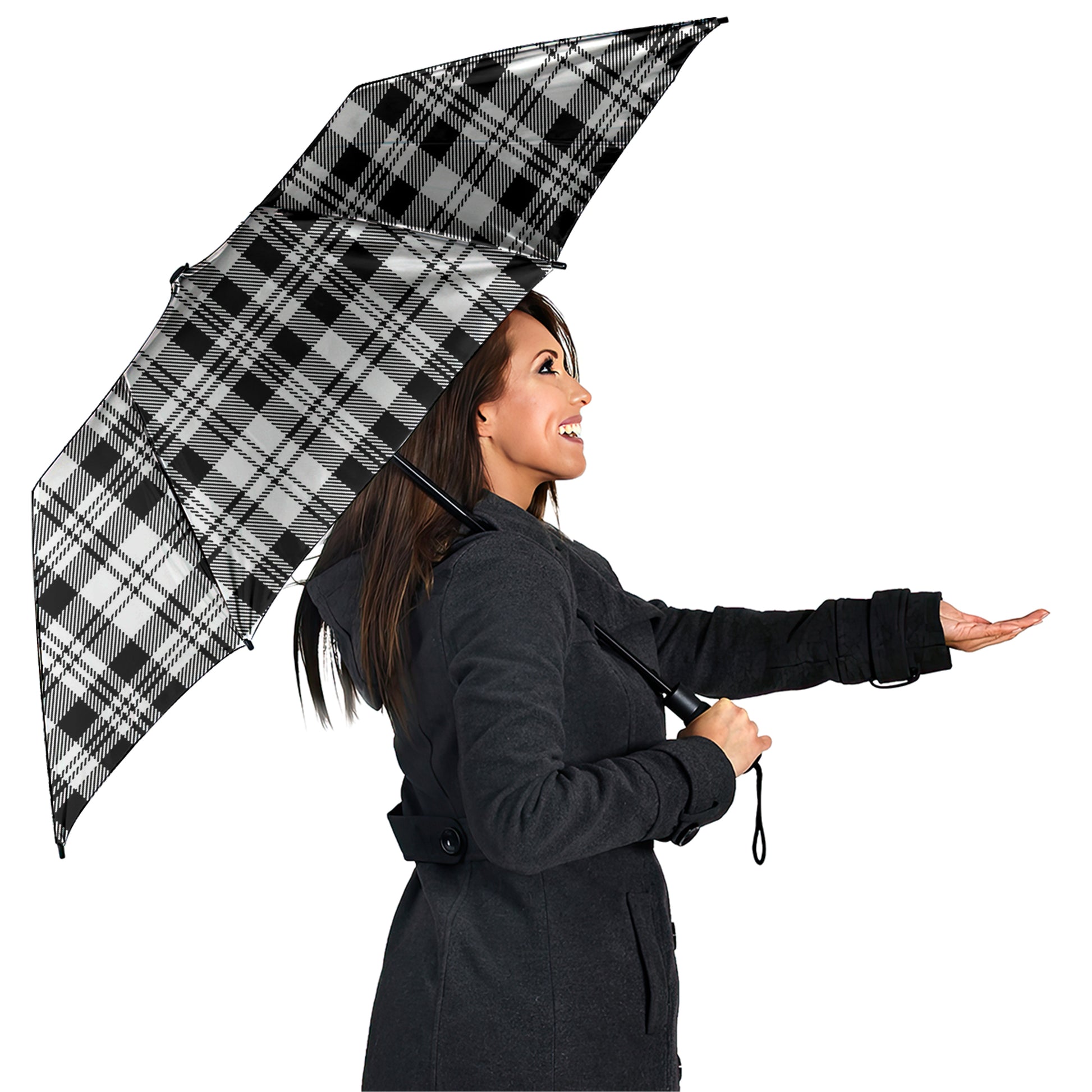 Scott Black White Tartan Umbrella - Tartanvibesclothing