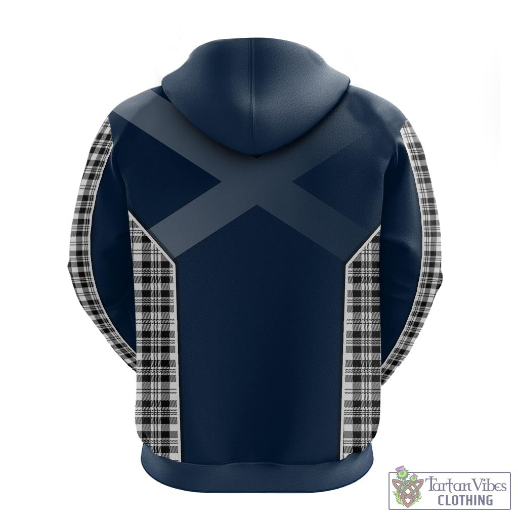 Tartan Vibes Clothing Scott Black White Tartan Hoodie with Family Crest and Scottish Thistle Vibes Sport Style