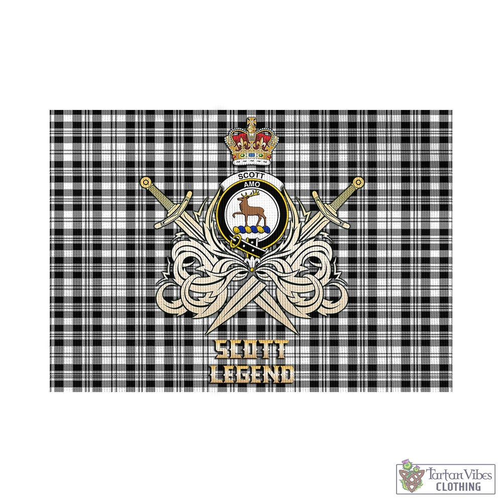 Tartan Vibes Clothing Scott Black White Tartan Flag with Clan Crest and the Golden Sword of Courageous Legacy