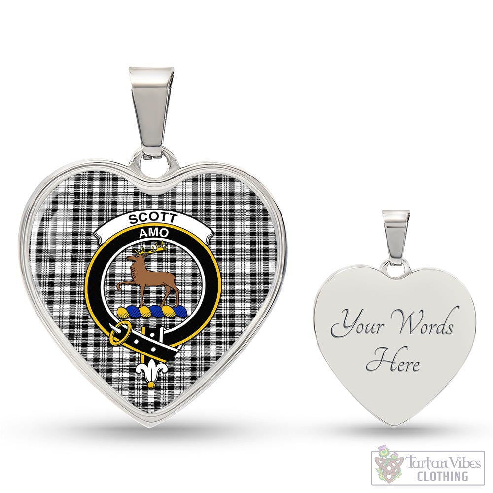 Tartan Vibes Clothing Scott Black White Tartan Heart Necklace with Family Crest