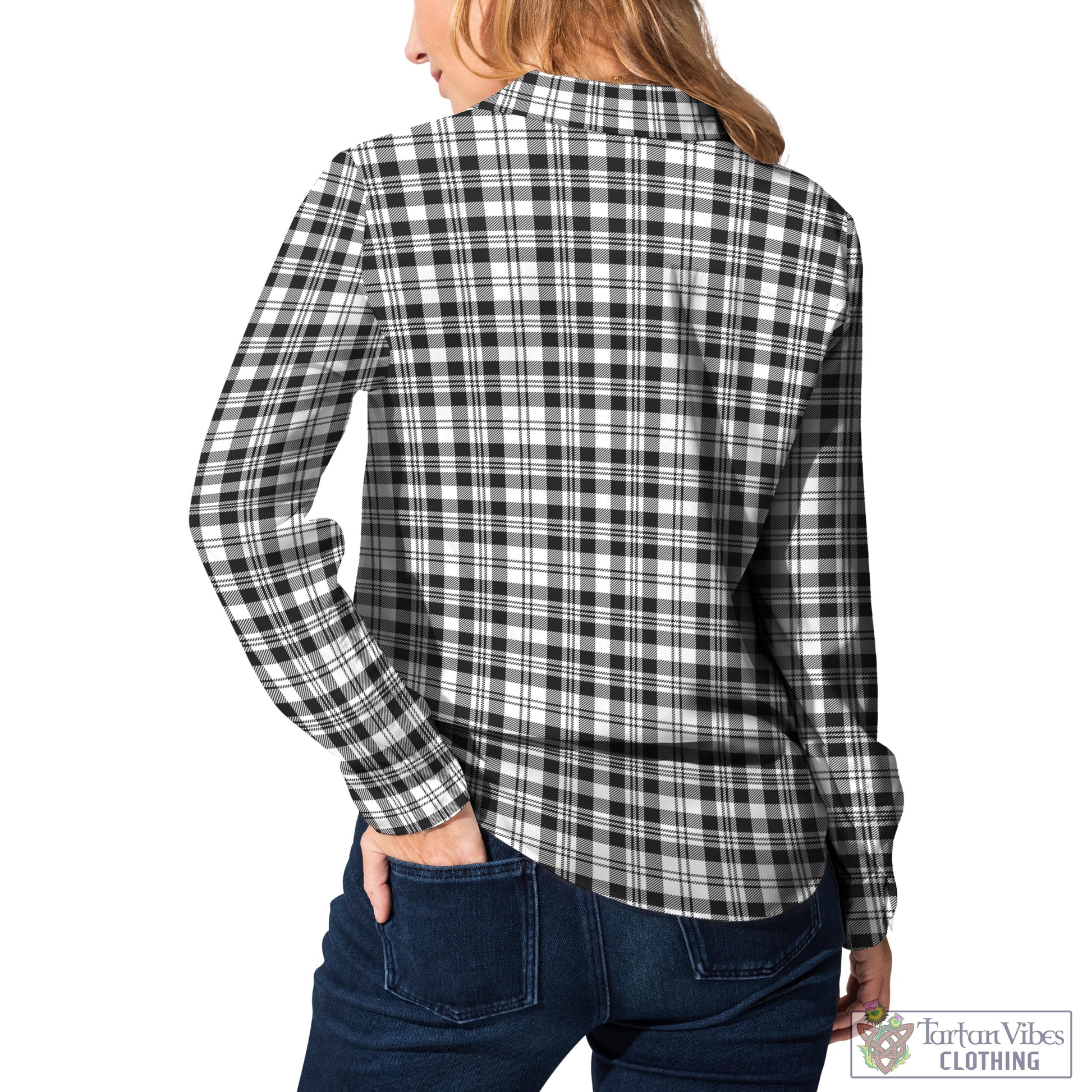 Tartan Vibes Clothing Scott Black White Tartan Womens Casual Shirt with Family Crest