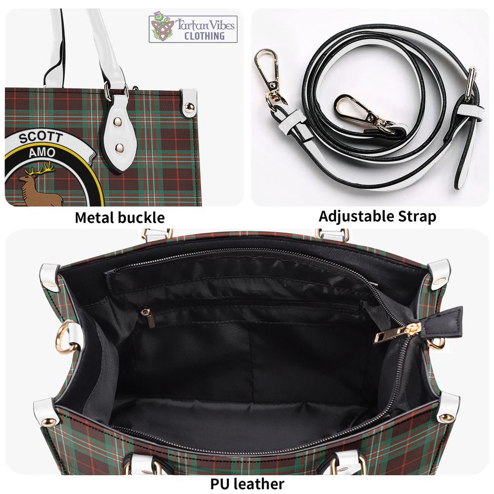 Tartan Vibes Clothing Scott Brown Ancient Tartan Luxury Leather Handbags with Family Crest