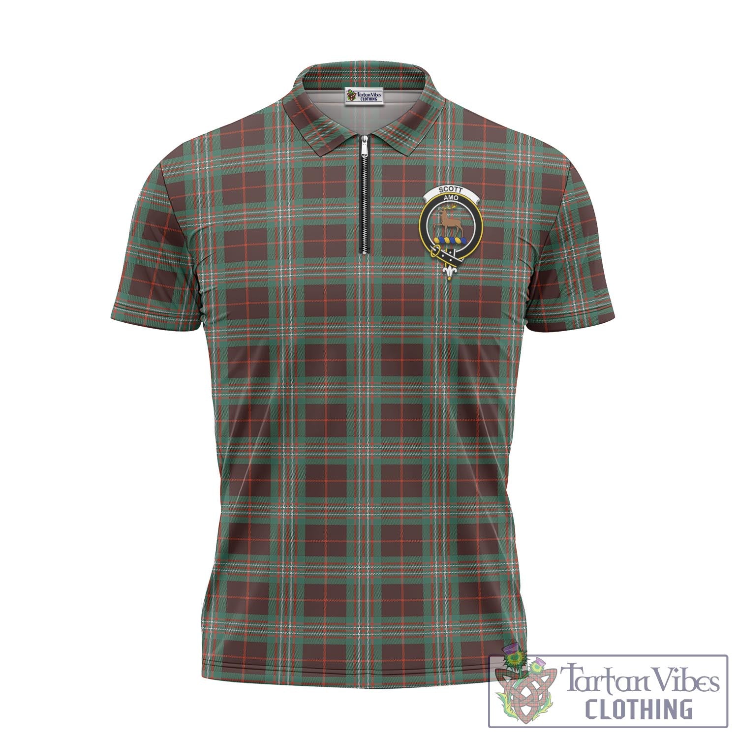 Tartan Vibes Clothing Scott Brown Ancient Tartan Zipper Polo Shirt with Family Crest