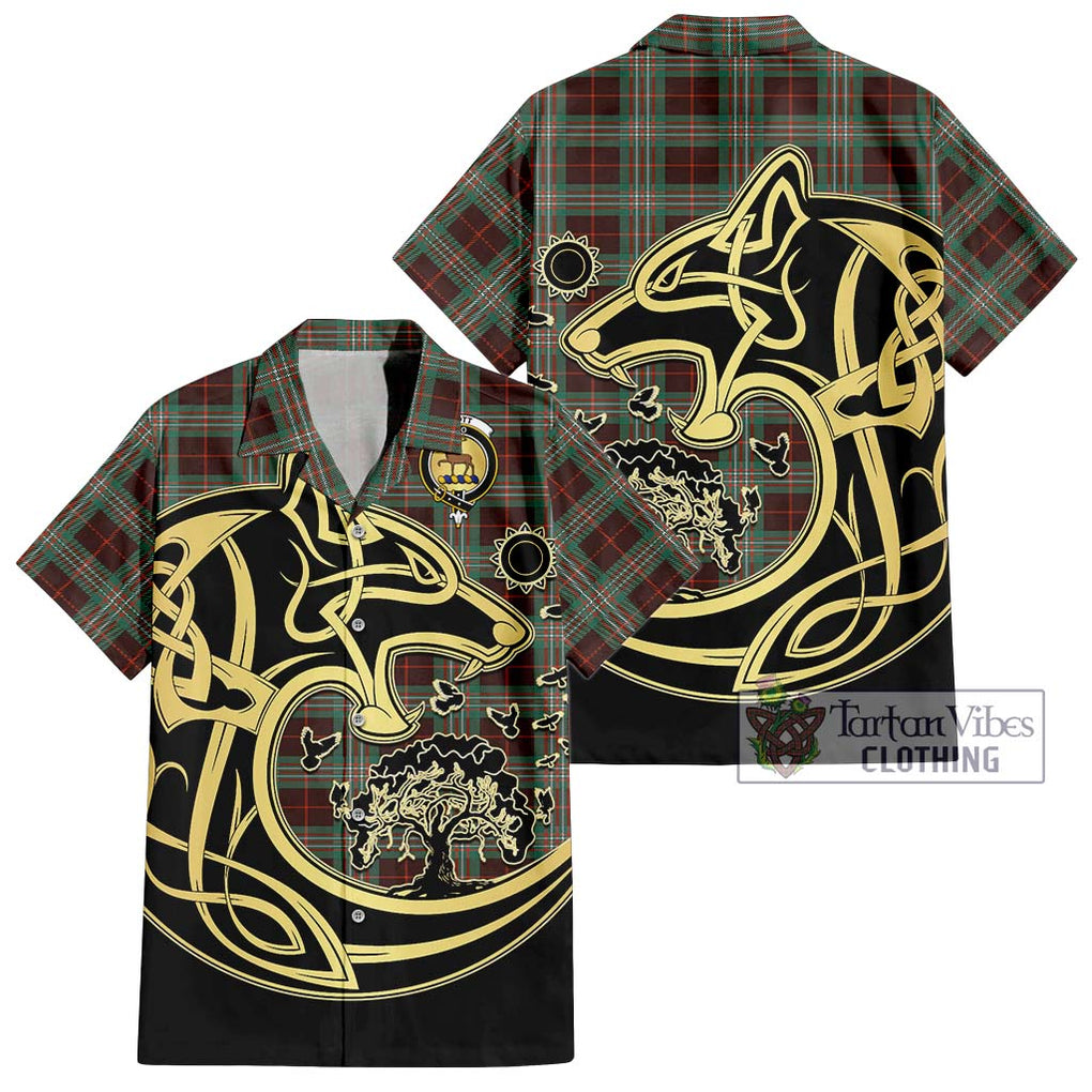 Scott Brown Ancient Tartan Short Sleeve Button Shirt with Family Crest Celtic Wolf Style Kid - Tartan Vibes Clothing