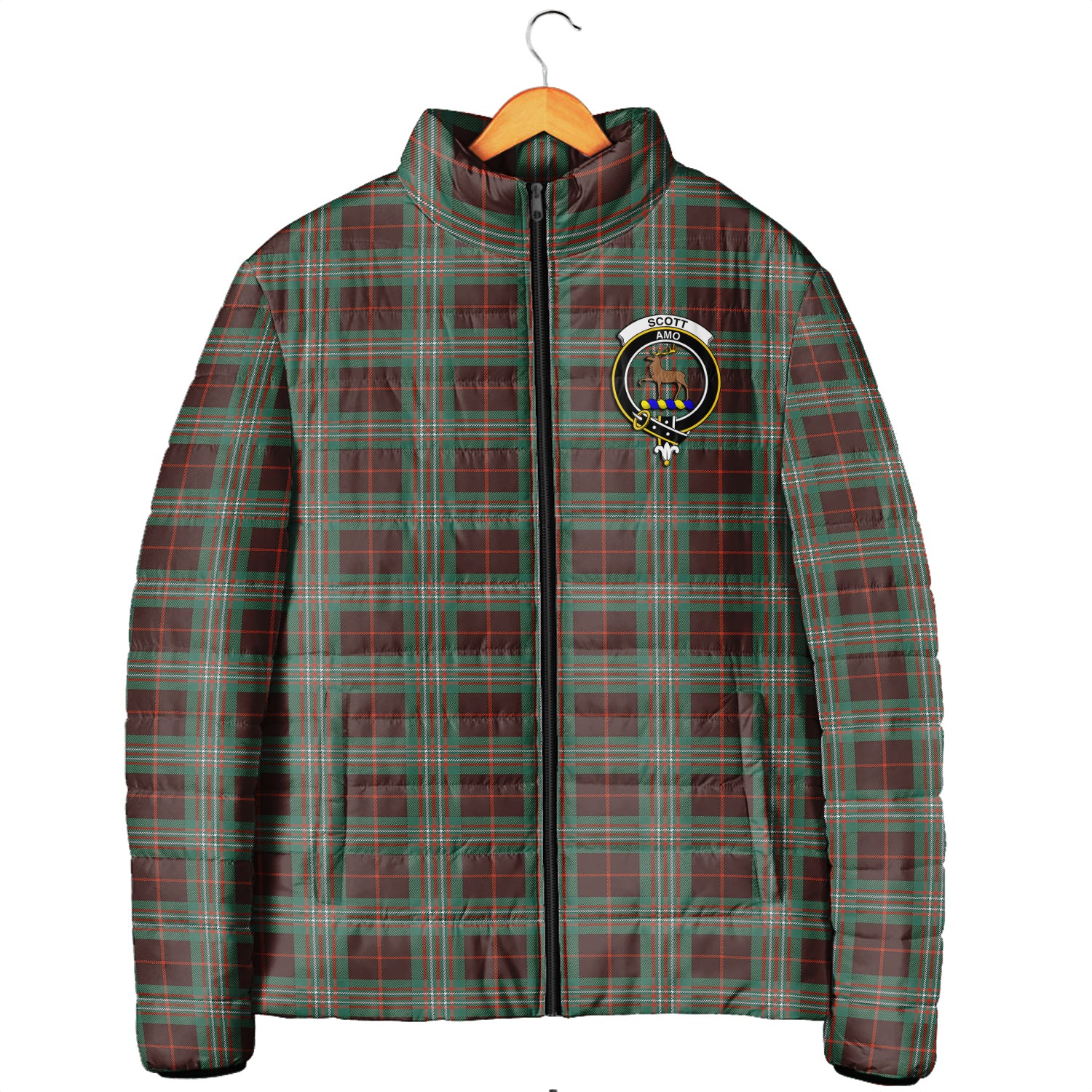 Scott Brown Ancient Tartan Padded Jacket with Family Crest Men's Padded Jacket - Tartan Vibes Clothing