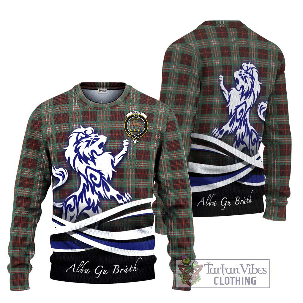 Scott Brown Ancient Tartan Knitted Sweater with Alba Gu Brath Regal Lion Emblem Unisex - Tartanvibesclothing Shop