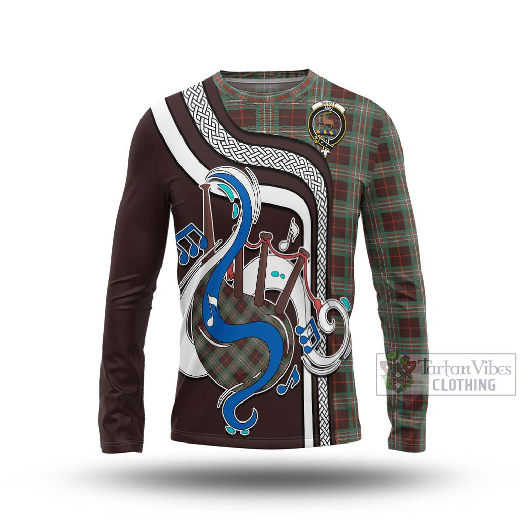 Tartan Vibes Clothing Scott Brown Ancient Tartan Long Sleeve T-Shirt with Epic Bagpipe Style