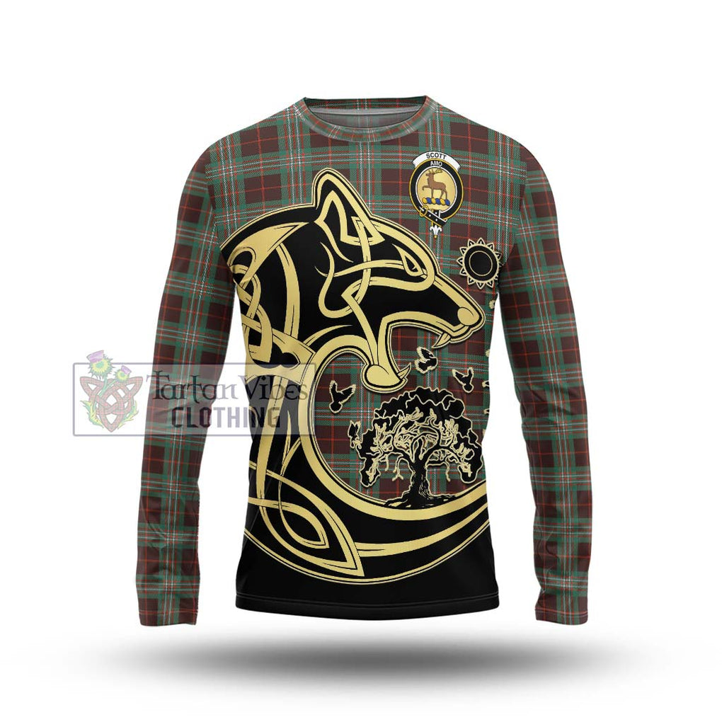 Scott Brown Ancient Tartan Long Sleeve T-Shirt with Family Crest Celtic Wolf Style Unisex - Tartan Vibes Clothing