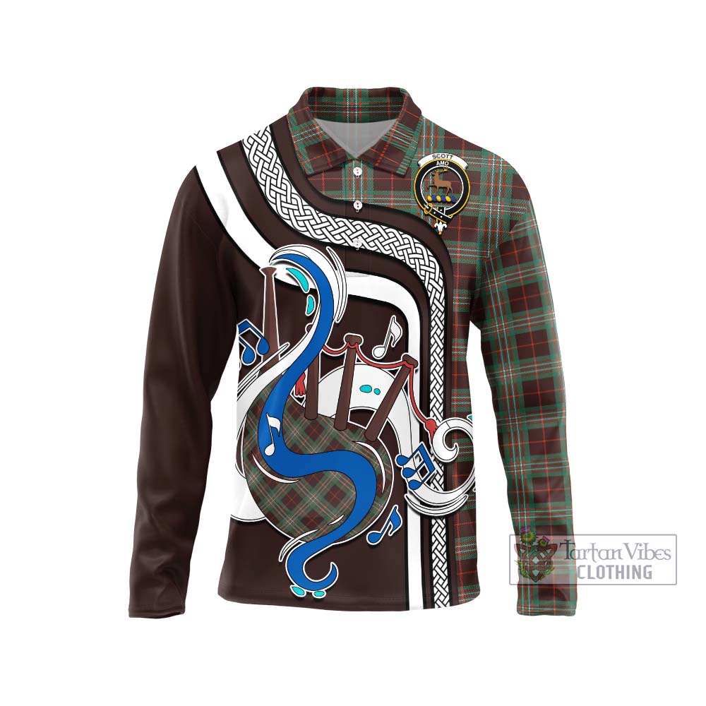 Tartan Vibes Clothing Scott Brown Ancient Tartan Long Sleeve Polo Shirt with Epic Bagpipe Style