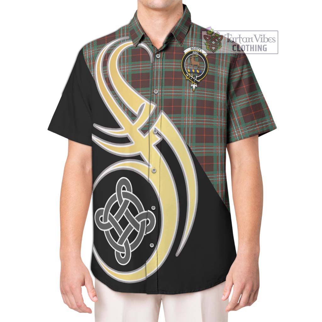 Scott Brown Ancient Tartan Short Sleeve Button Shirt with Family Crest and Celtic Symbol Style Kid - Tartan Vibes Clothing