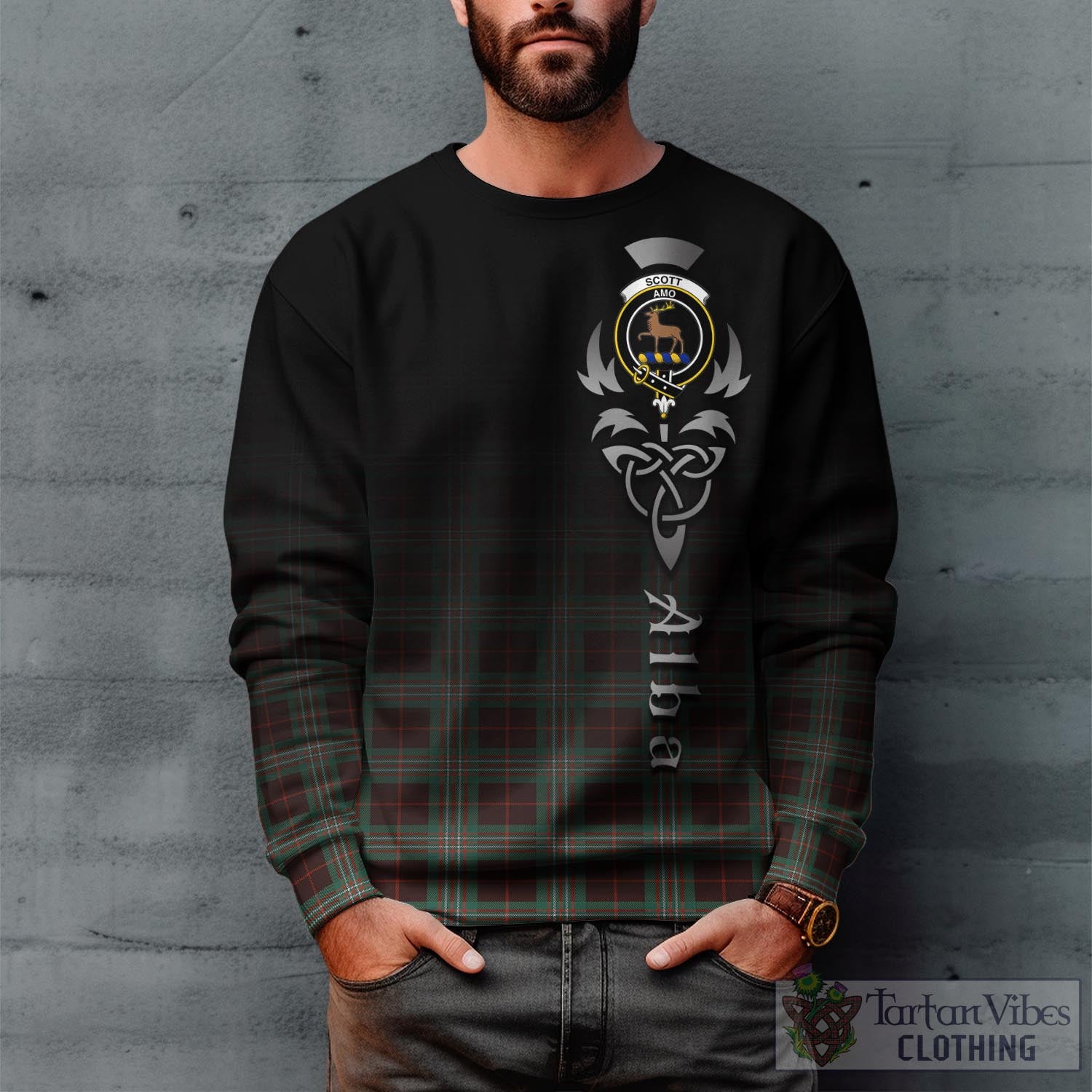 Tartan Vibes Clothing Scott Brown Ancient Tartan Sweatshirt Featuring Alba Gu Brath Family Crest Celtic Inspired