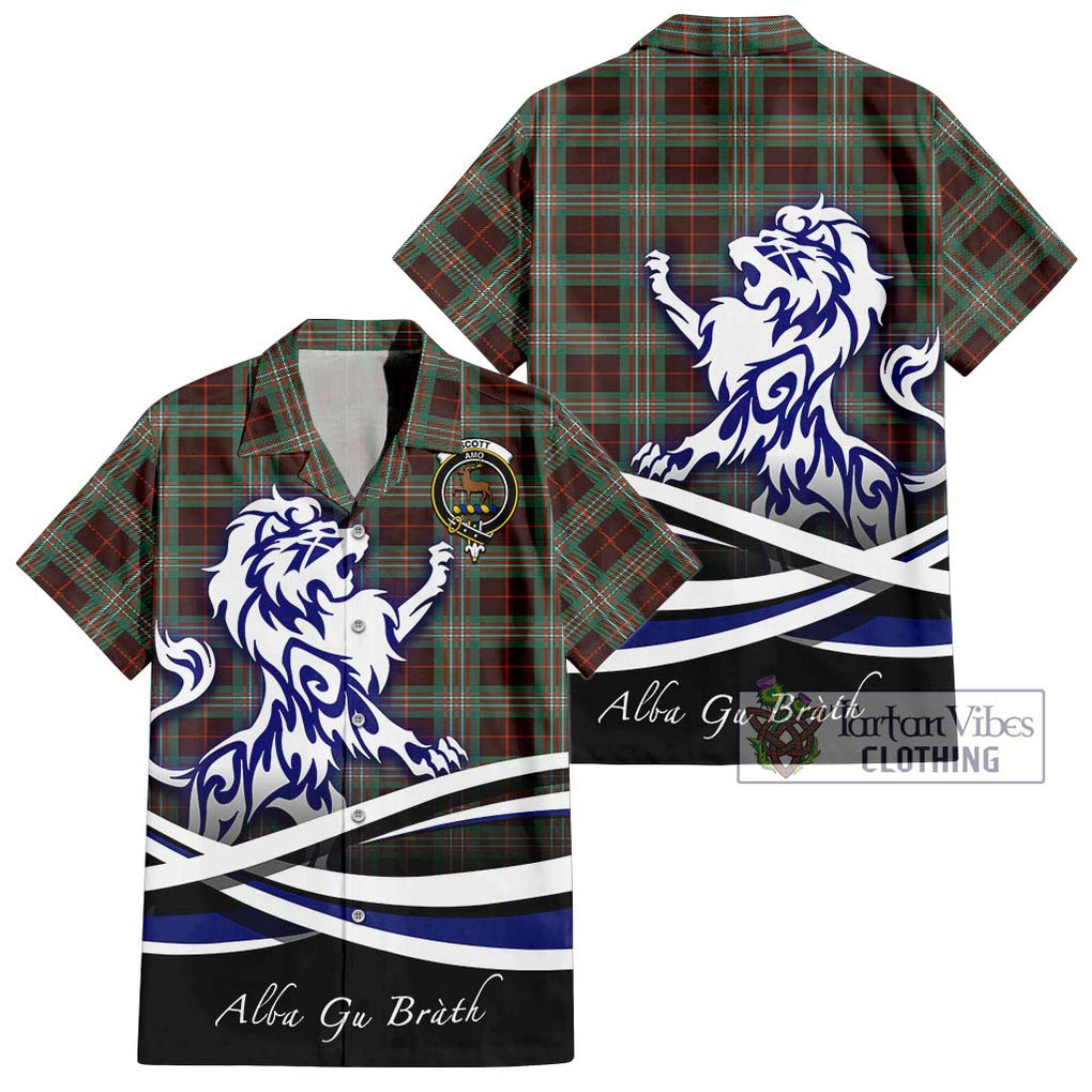 Scott Brown Ancient Tartan Short Sleeve Button Shirt with Alba Gu Brath Regal Lion Emblem Kid - Tartanvibesclothing Shop