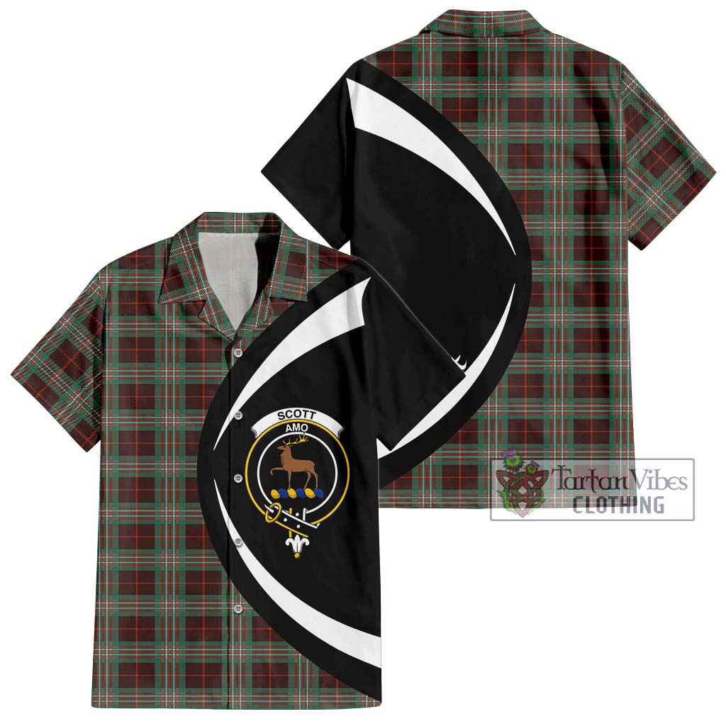 Scott Brown Ancient Tartan Short Sleeve Button Up with Family Crest Circle Style Kid - Tartan Vibes Clothing