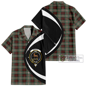 Scott Brown Ancient Tartan Short Sleeve Button Up with Family Crest Circle Style