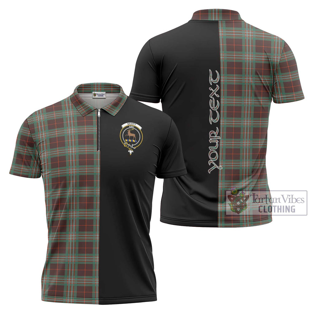 Scott Brown Ancient Tartan Zipper Polo Shirt with Family Crest and Half Of Me Style Unisex - Tartanvibesclothing Shop