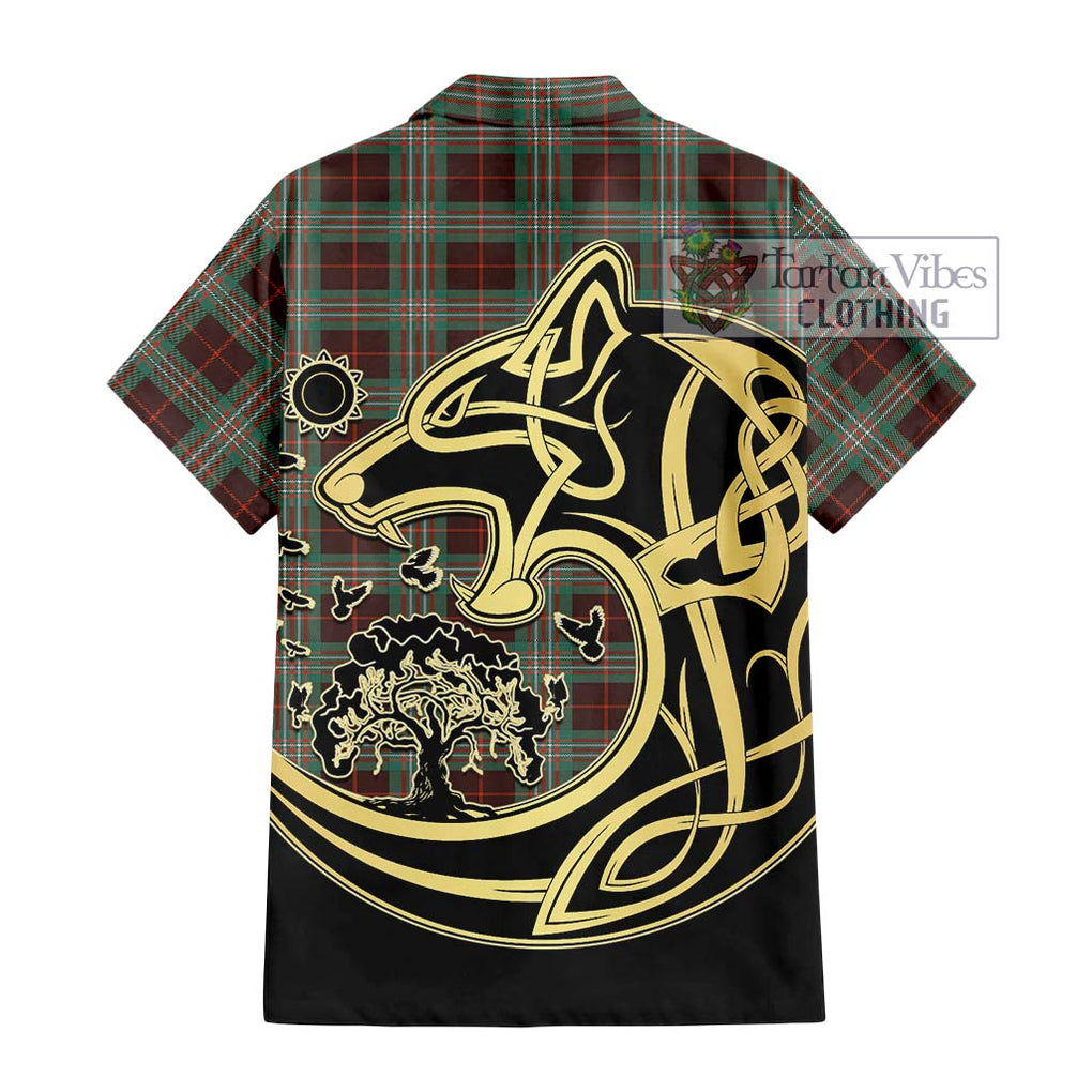 Scott Brown Ancient Tartan Short Sleeve Button Shirt with Family Crest Celtic Wolf Style - Tartan Vibes Clothing