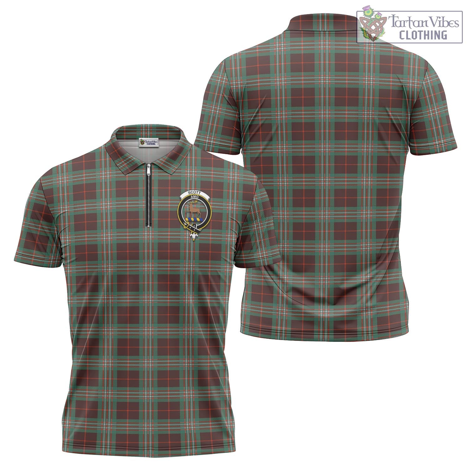 Tartan Vibes Clothing Scott Brown Ancient Tartan Zipper Polo Shirt with Family Crest