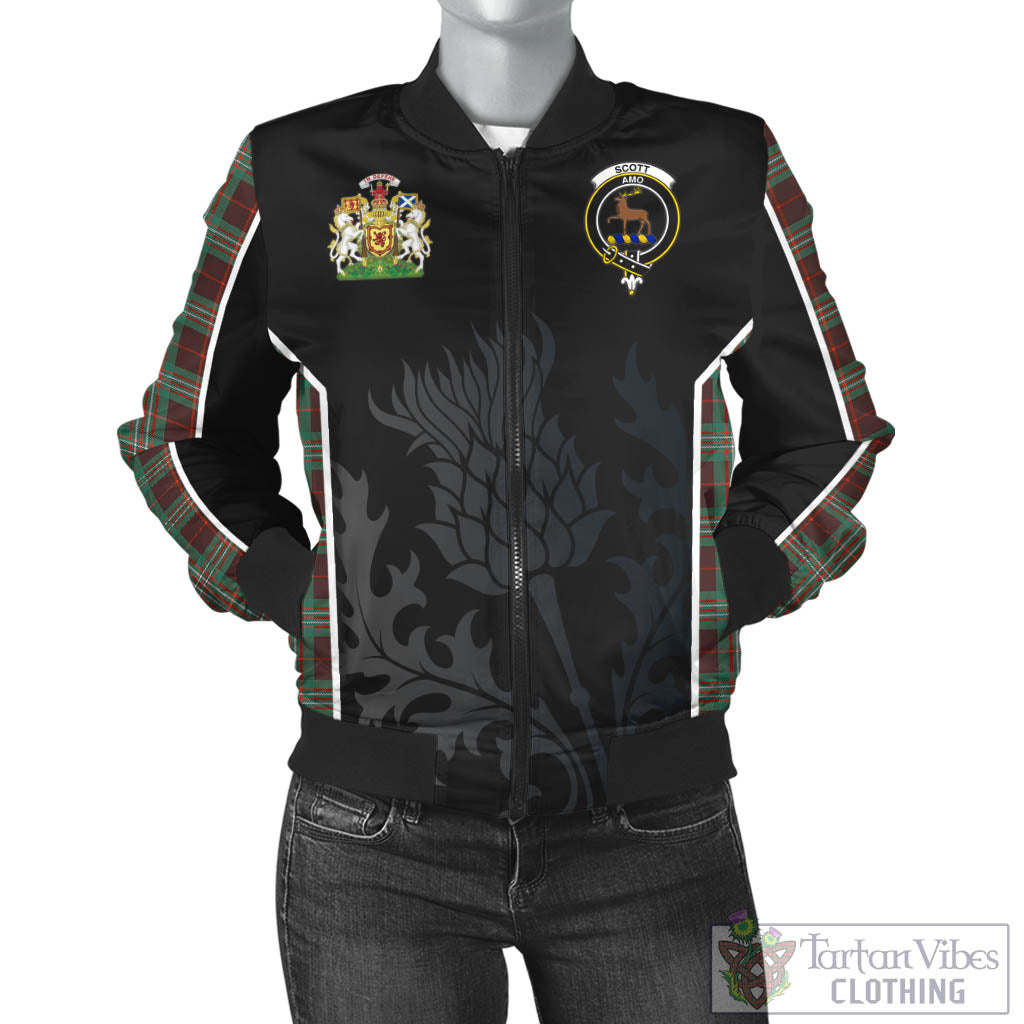 Tartan Vibes Clothing Scott Brown Ancient Tartan Bomber Jacket with Family Crest and Scottish Thistle Vibes Sport Style