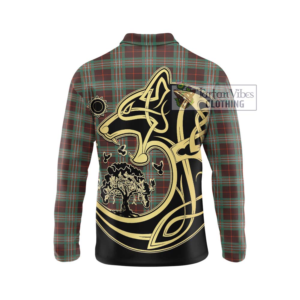 Scott Brown Ancient Tartan Long Sleeve Polo Shirt with Family Crest Celtic Wolf Style - Tartanvibesclothing Shop