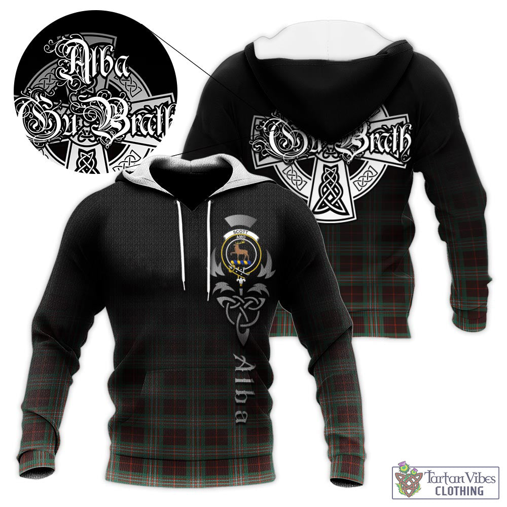 Tartan Vibes Clothing Scott Brown Ancient Tartan Knitted Hoodie Featuring Alba Gu Brath Family Crest Celtic Inspired