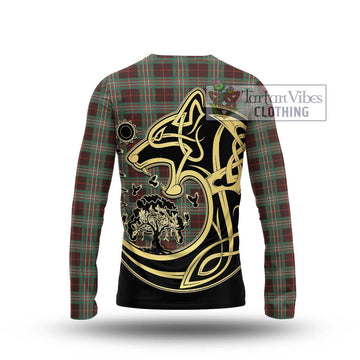 Scott Brown Ancient Tartan Long Sleeve T-Shirt with Family Crest Celtic Wolf Style