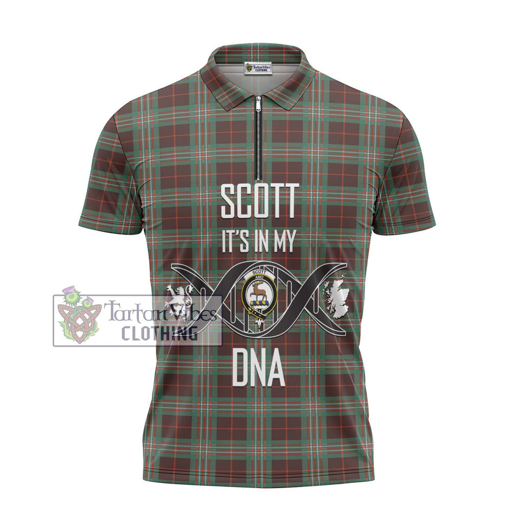 Scott Brown Ancient Tartan Zipper Polo Shirt with Family Crest DNA In Me Style - Tartanvibesclothing Shop