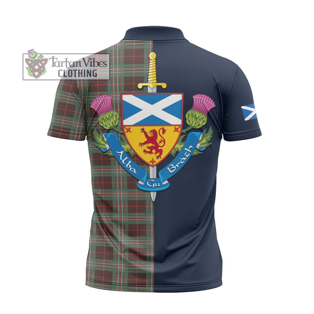 Tartan Vibes Clothing Scott Brown Ancient Tartan Zipper Polo Shirt with Scottish Lion Royal Arm Half Style