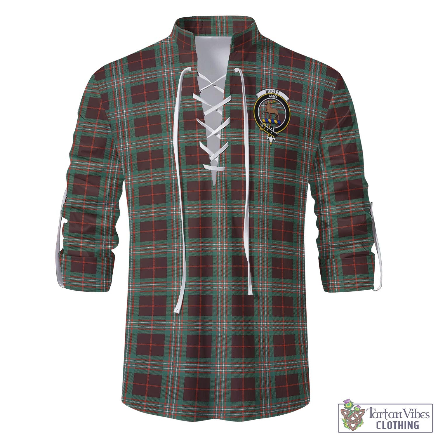 Tartan Vibes Clothing Scott Brown Ancient Tartan Men's Scottish Traditional Jacobite Ghillie Kilt Shirt with Family Crest