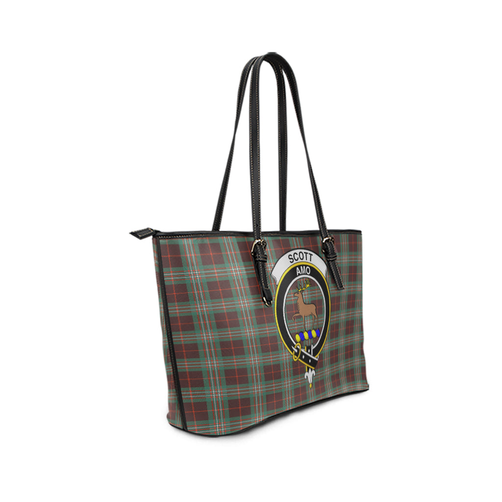 Scott Brown Ancient Tartan Leather Tote Bag with Family Crest - Tartan Vibes Clothing