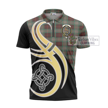 Scott Brown Ancient Tartan Zipper Polo Shirt with Family Crest and Celtic Symbol Style