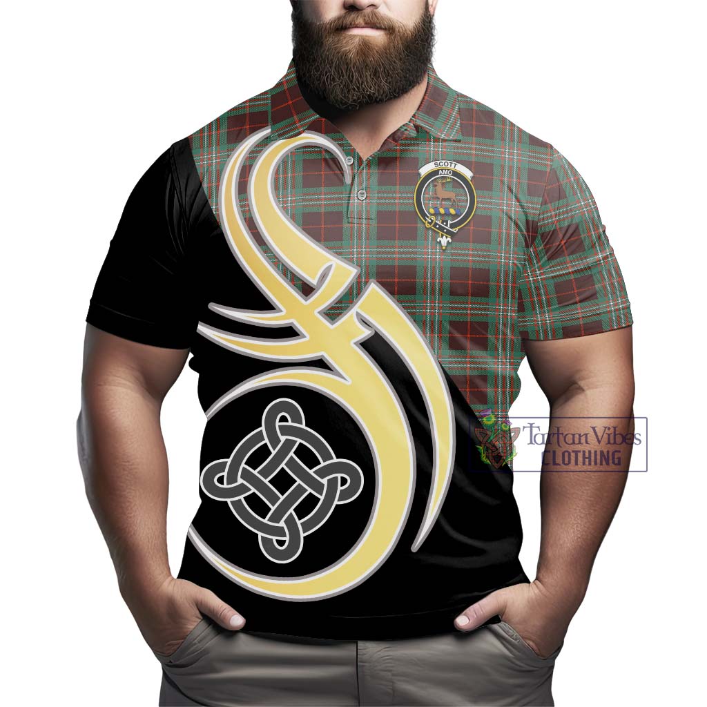 Tartan Vibes Clothing Scott Brown Ancient Tartan Polo Shirt with Family Crest and Celtic Symbol Style