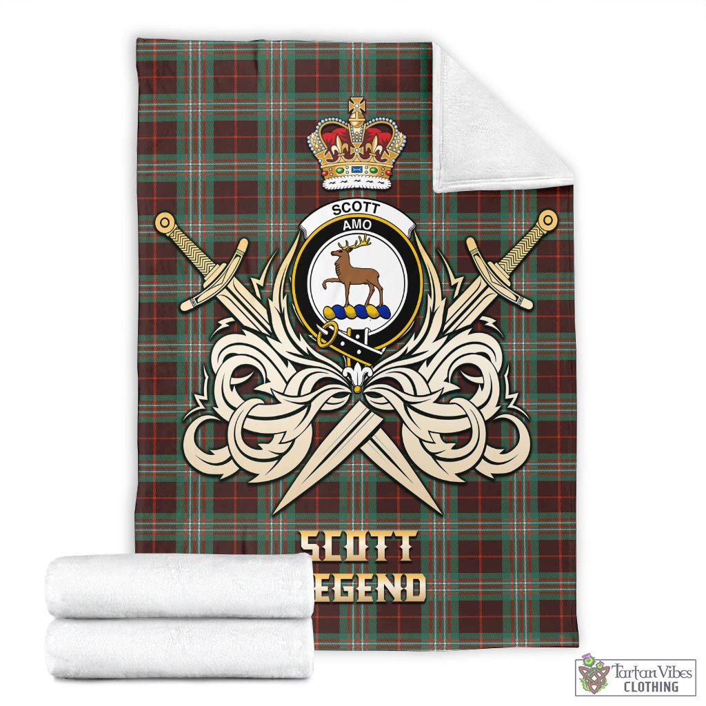 Tartan Vibes Clothing Scott Brown Ancient Tartan Blanket with Clan Crest and the Golden Sword of Courageous Legacy