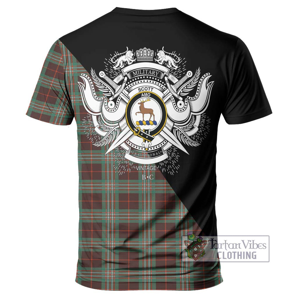 Scott Brown Ancient Tartan T-Shirt with Family Crest and Military Logo Style - Tartanvibesclothing Shop