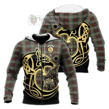 Scott Brown Ancient Tartan Knitted Hoodie with Family Crest Celtic Wolf Style