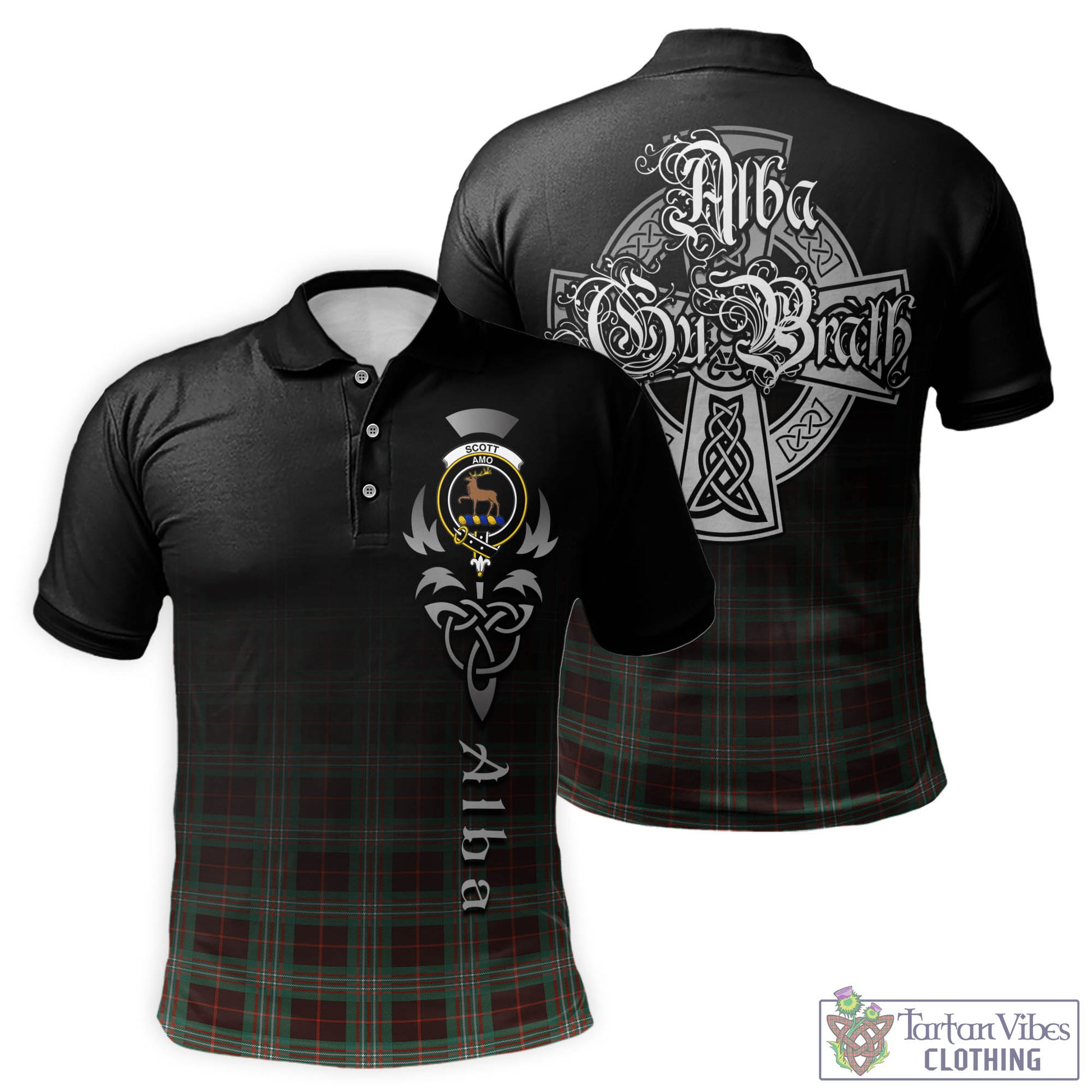 Tartan Vibes Clothing Scott Brown Ancient Tartan Polo Shirt Featuring Alba Gu Brath Family Crest Celtic Inspired