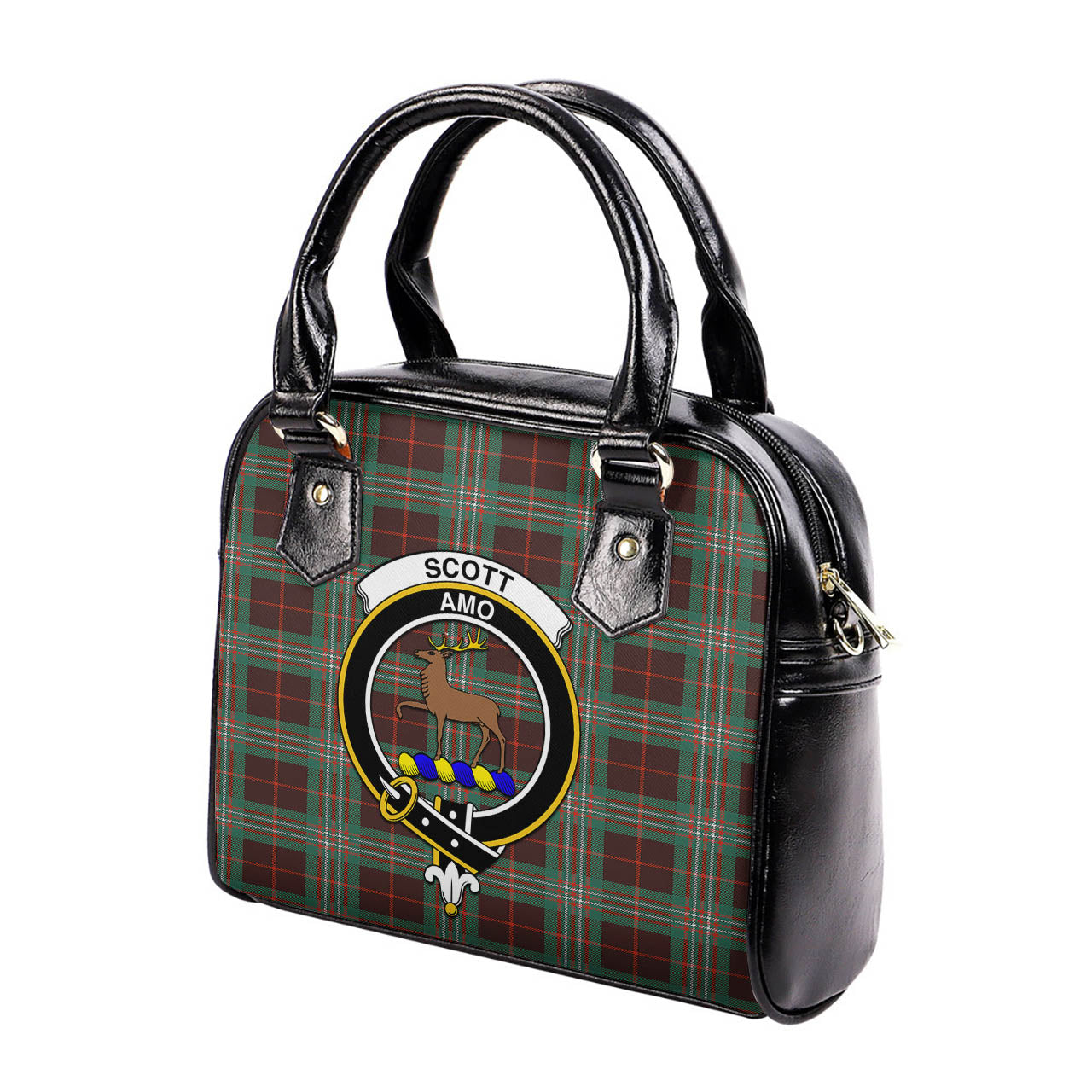 Scott Brown Ancient Tartan Shoulder Handbags with Family Crest - Tartanvibesclothing