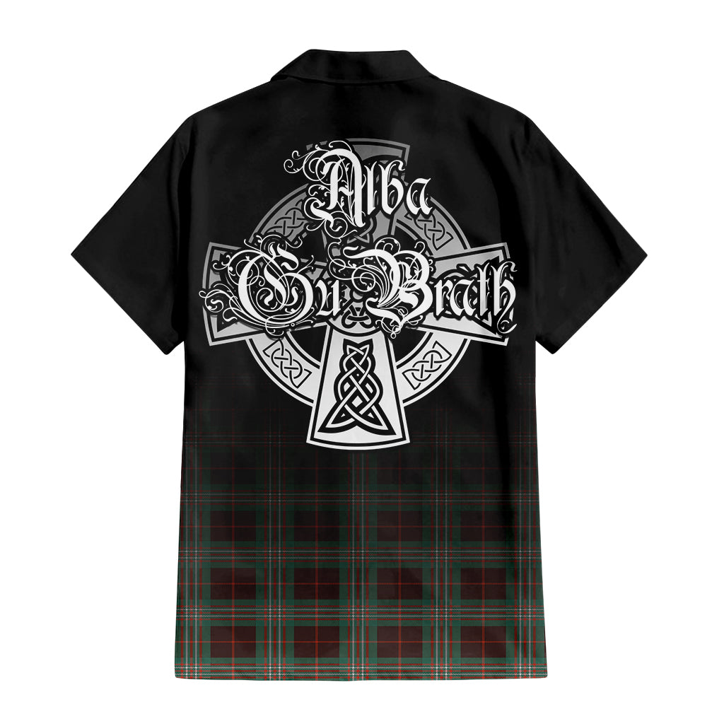 Tartan Vibes Clothing Scott Brown Ancient Tartan Short Sleeve Button Up Featuring Alba Gu Brath Family Crest Celtic Inspired