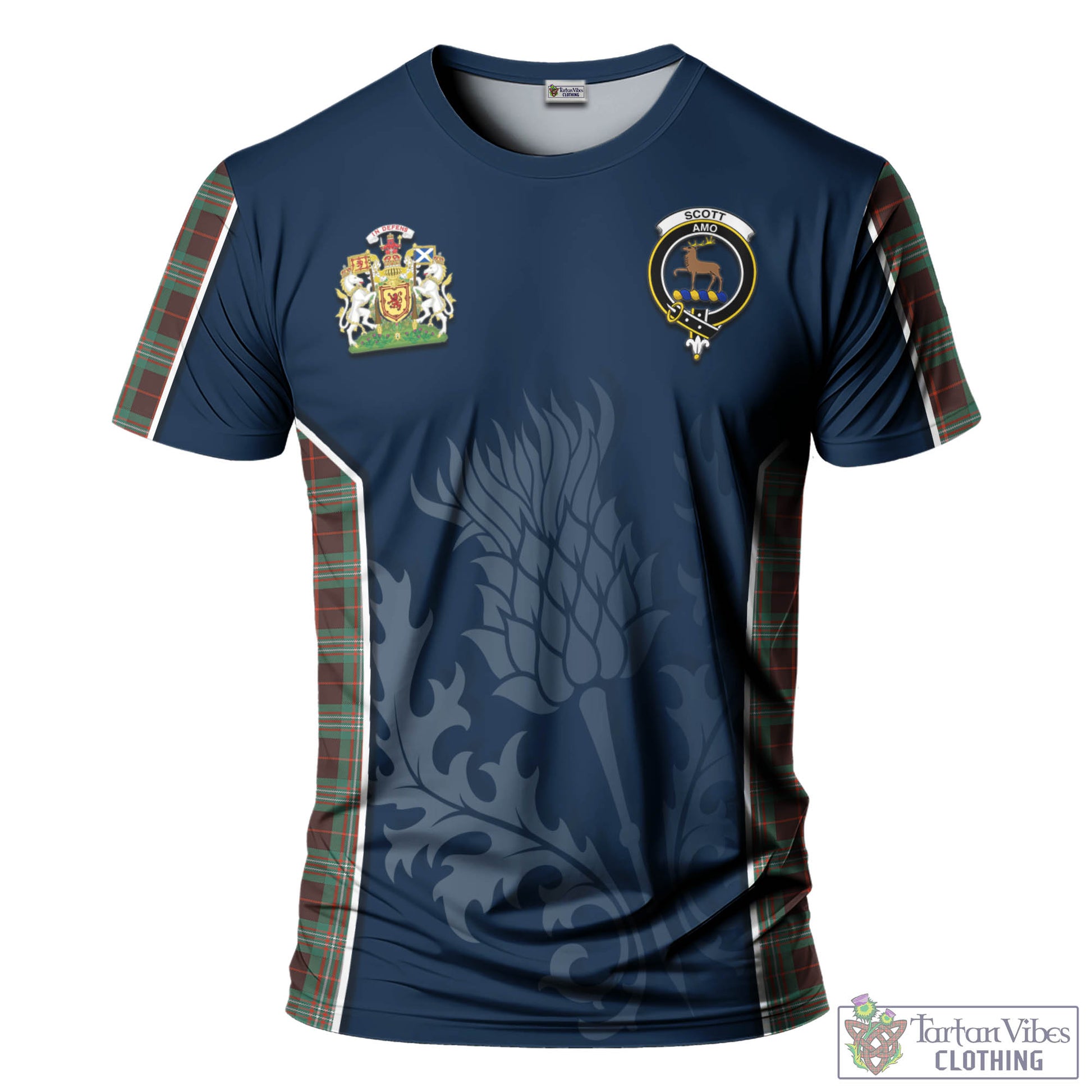 Tartan Vibes Clothing Scott Brown Ancient Tartan T-Shirt with Family Crest and Scottish Thistle Vibes Sport Style