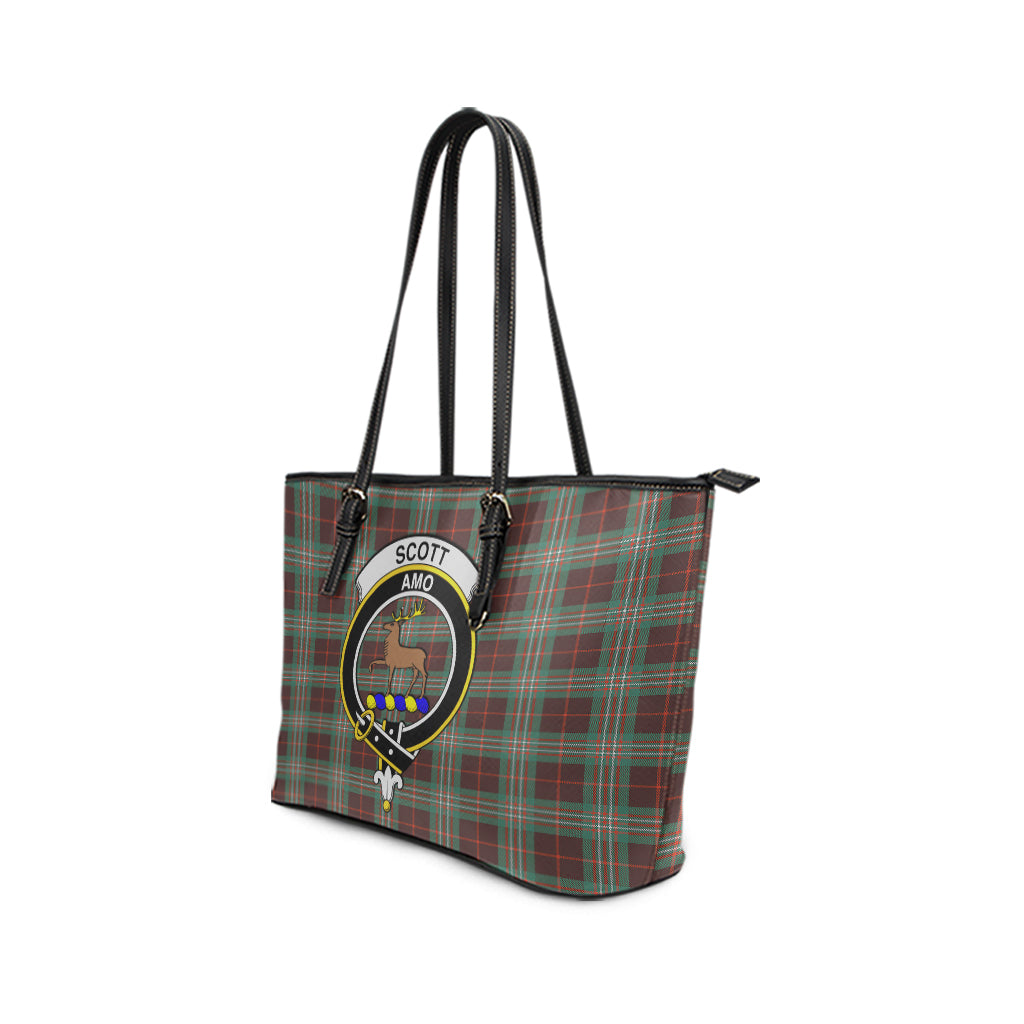 Scott Brown Ancient Tartan Leather Tote Bag with Family Crest - Tartan Vibes Clothing