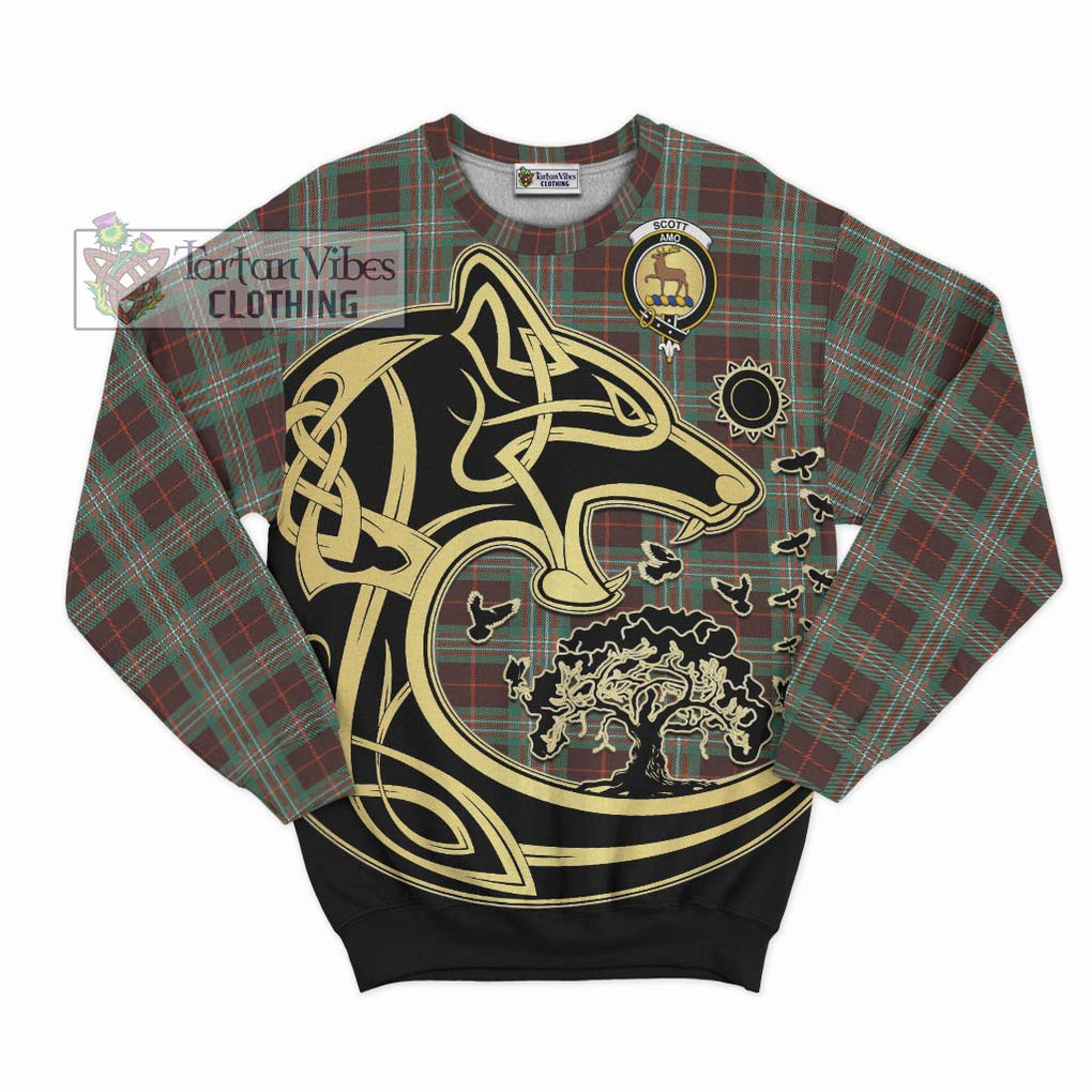 Scott Brown Ancient Tartan Sweatshirt with Family Crest Celtic Wolf Style - Tartan Vibes Clothing